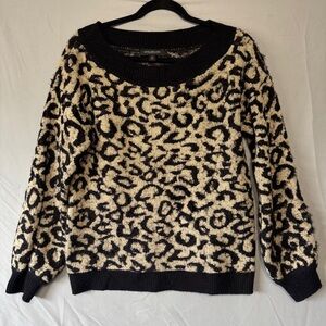Marc NewYork Andrew Mark Womens Textured Animal Print Sweater M Fuzzy Metallic